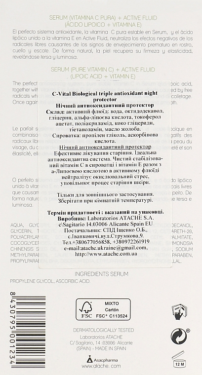 Antioxidative Nachtpflege für das Gesicht - Atache C Vital Biological Triple-Antioxidant Night Protector (Gesichtsfluid 30ml + Gesichtsserum 15ml) — Bild N3