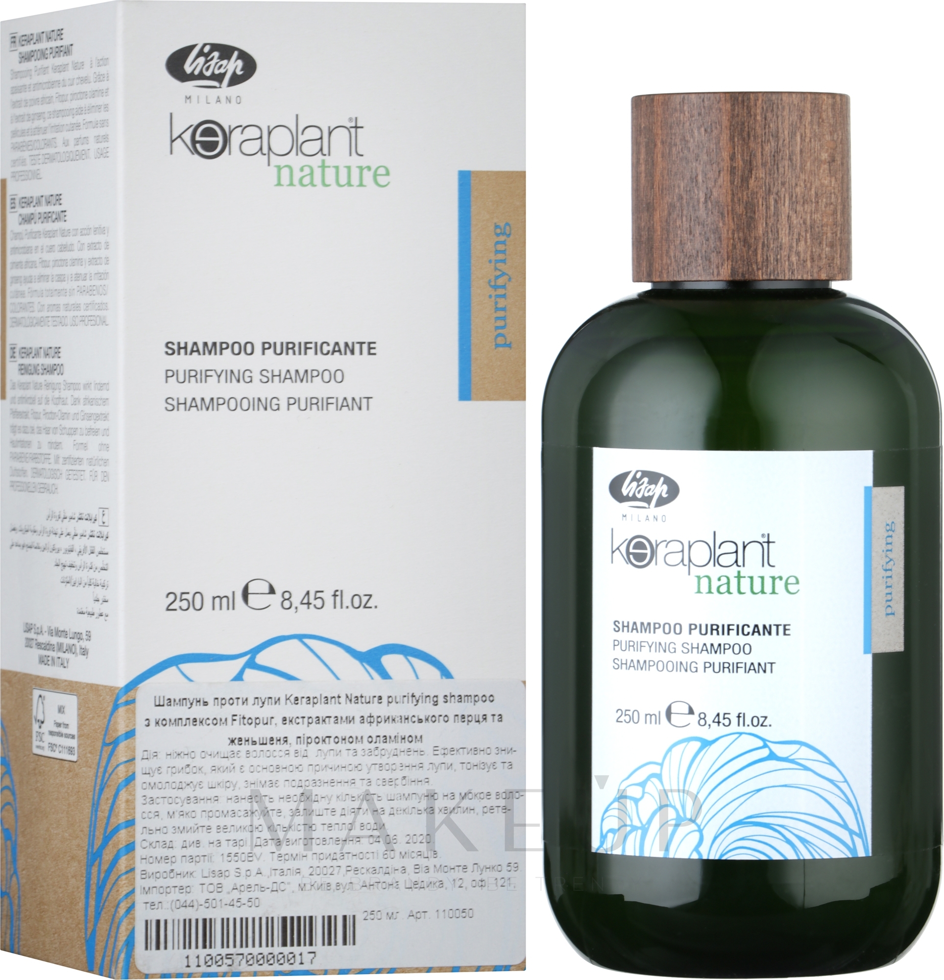 Anti-Shuppen Shampoo - Lisap Keraplant Nature Purifying shampoo — Bild 250 ml