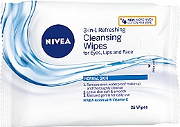 Düfte, Parfümerie und Kosmetik 3in1 Erfrischende Reinigungstücher für Gesicht, Augen und Lippen für normale Haut, 25 St - Nivea 3 in 1 Cleansing Wipes