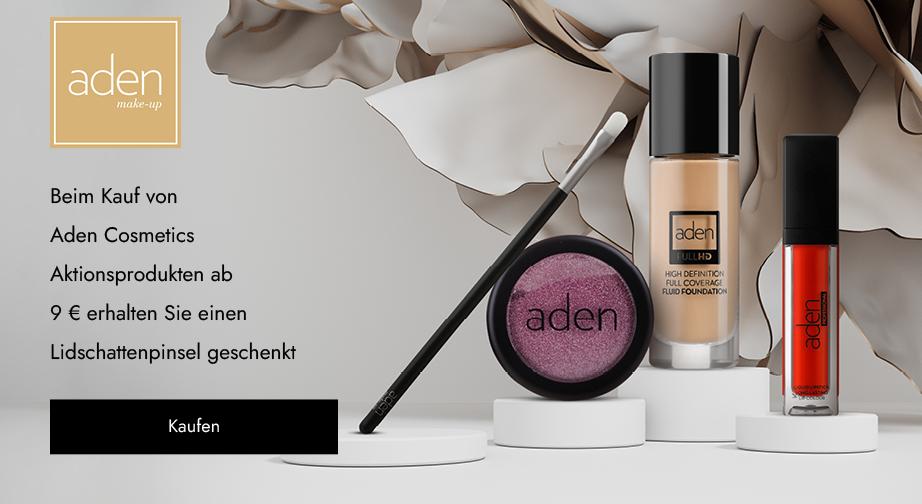 Beim Kauf von Aden Cosmetics Aktionsprodukten ab 9 € erhalten Sie einen Lidschattenpinsel geschenkt