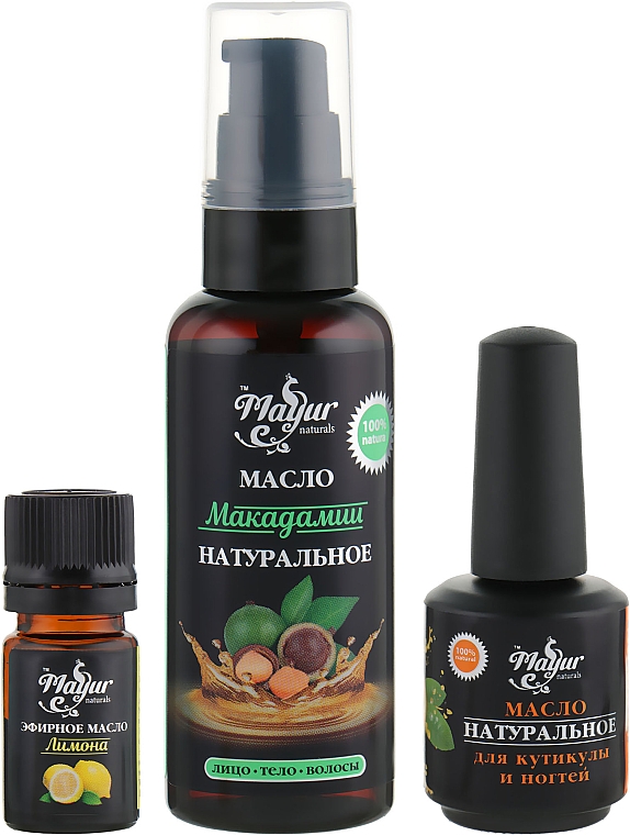 Pflegeset für Haut und Nägel Macadamia und Zitrone - Mayur (oil/50 ml + nail/oil/15 ml + essential/oil/5 ml) — Bild N1