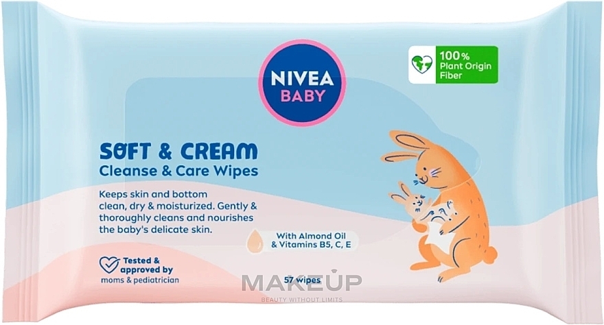 Biologisch abbaubare Feuchttücher für Kinder 57 St. - Nivea Baby Soft & Cream Cleanse & Care Wipes  — Bild N1