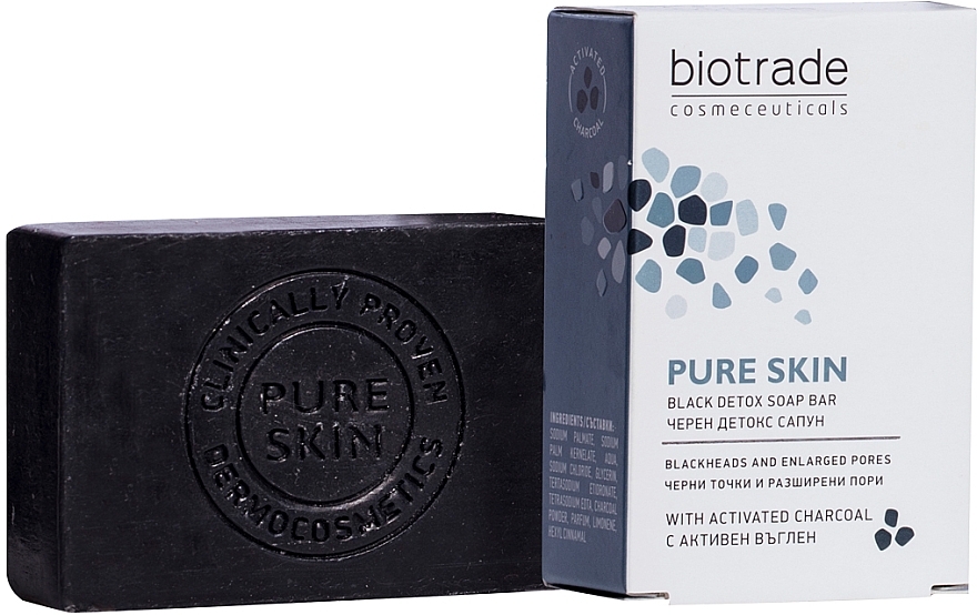 Detox-Seife für Gesicht und Körper gegen Mitesser und vergrößerte Poren - Biotrade Pure Skin Black Detox Soap Bar — Bild N1