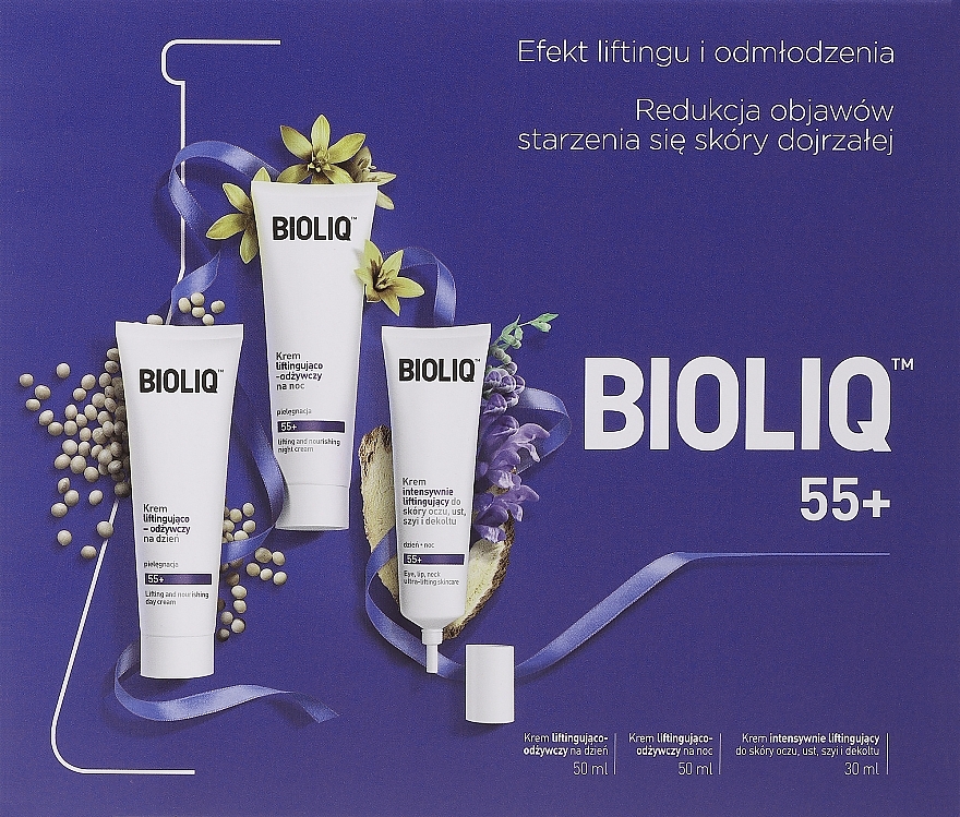 Gesichtspflegeset - Bioliq 55+ Set (Tagescreme 50ml + Nachtcreme 50ml + Creme für Augen, Lippen, Hals und Dekolleté 30ml) — Bild N1