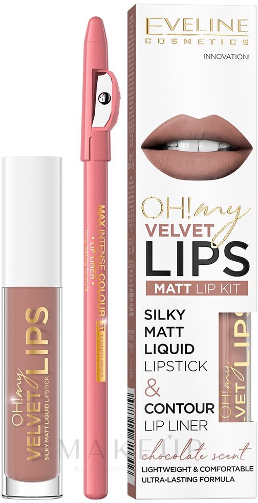 Make-up Set (Lippenstift 4.5g + Lippenkonturenstift 1g) - Eveline Cosmetics Oh! My Velvet Lips  — Bild 11