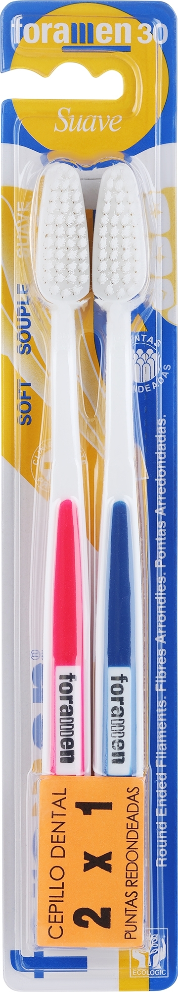 Zahnbürsten, weich, weiß-rosa, weiß-blau - Foramen Soft Toothbrush — Bild 2 St.