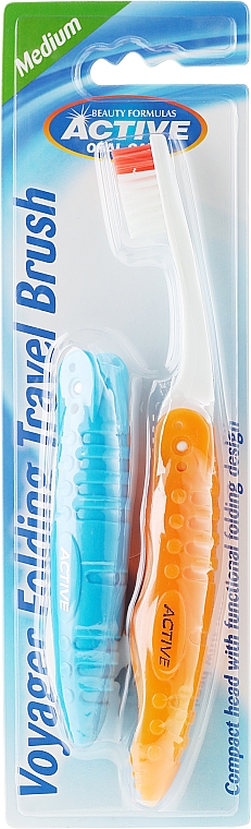 Klappbare Reisezahnbürste mittel orange, blau 2 St. - Beauty Formulas Voyager Active Folding Dustproof Travel Toothbrush Medium