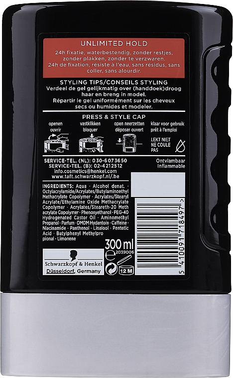 Haargel mit Koffein starker Halt - Schwarzkopf Taft Power Styling gel 48h — Bild N3