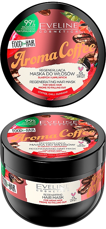 Pflegende Haarmaske mit Kaffee, Pfeffer und Guarana gegen Haarausfall - Eveline Cosmetics Food For Hair Aroma Coffee Hair Mask