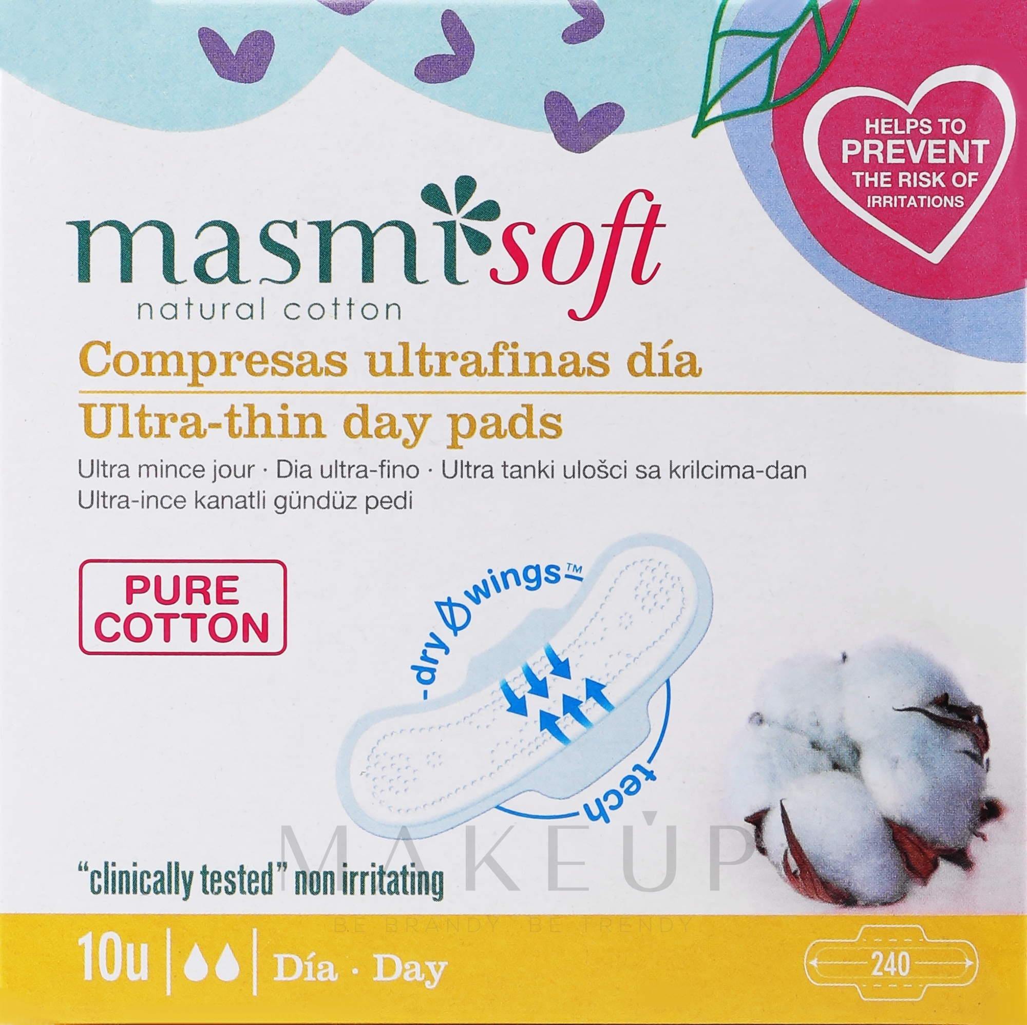 Ultradünne Damenbinden mit Flügeln für den Tag Soft - Masmi Natural Cotton — Bild 10 St.