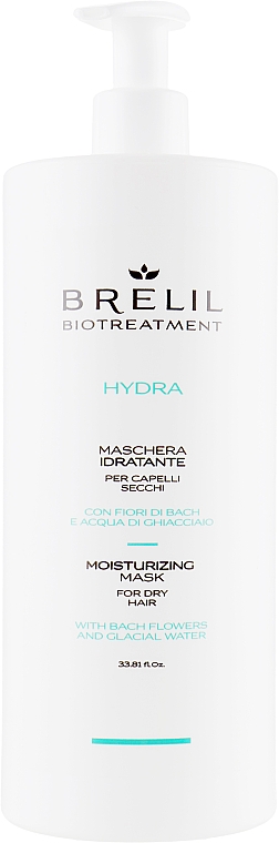Feuchtigkeitsspendende Maske für trockenes Haar mit Bachblüten und Gletscherwasser - Brelil Bio Treatment Hydra Hair Mask — Bild N1