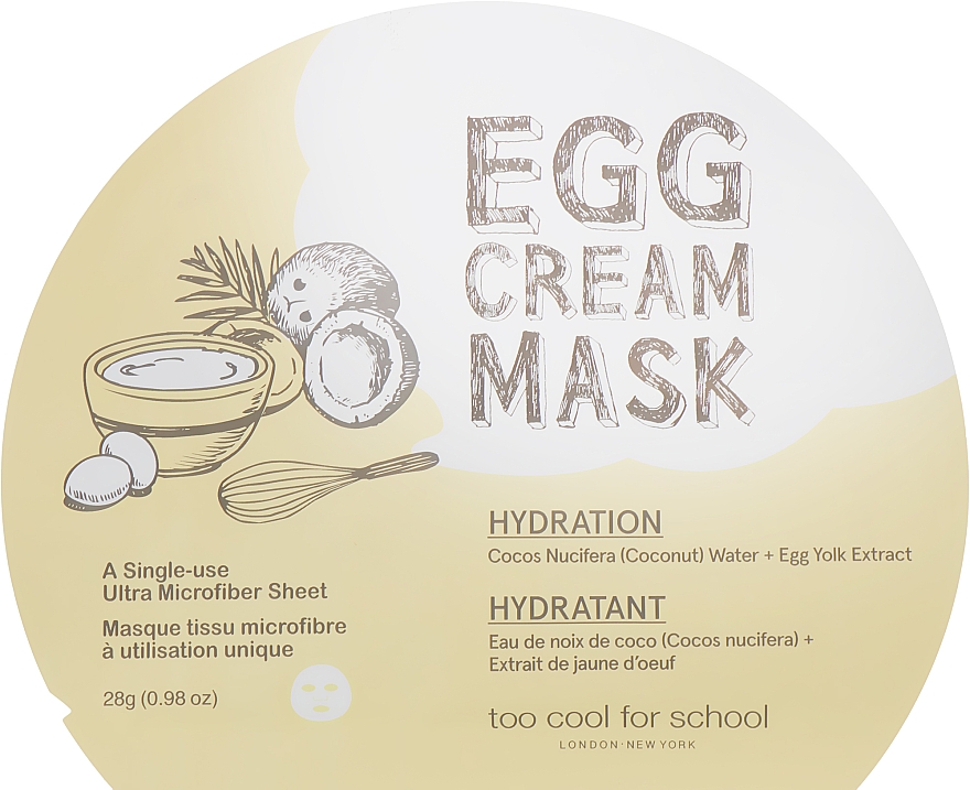 Feuchtigkeitsspendende Tuchmaske mit Ei-Extrakt und Kokoswasser - Too Cool For School Egg Cream Mask Hydration — Bild N1