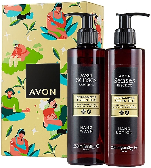 Handpflegeset Bergamotte und grüner Tee - Avon Senses Essence Duo Gift Set Bergamot & Green Tea (Handwaschlotion 250ml + Handlotion 250ml) — Bild N1