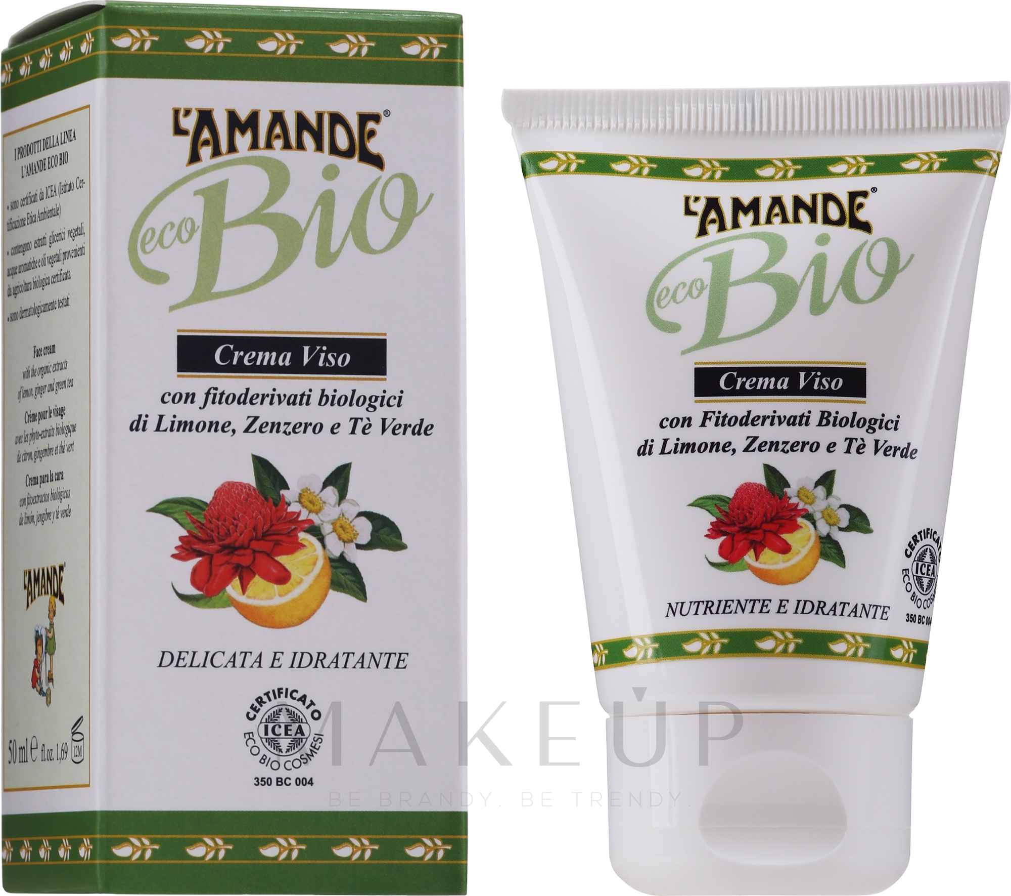 Pflegende Gesichtscreme mit Grüntee-, Zitronen- und Ingwerextrakt - L'Amande Eco Bio Crem — Bild 50 ml