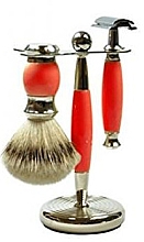 Düfte, Parfümerie und Kosmetik Set - Golddachs Silver Tip Badger, Polymer Handle, Red, Chrom, Safety Razor (sh/brush + razor + stand)