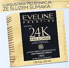 GESCHENK! Luxuriöse tief regenerierende Anti-Falten Nachtcreme für das Gesicht mit Schneckenschleimfiltrat und Kaviarextrakt - Eveline Cosmetics 24K Snail&Caviar Anti Wrinkle Cream Night (Probe) — Bild N1