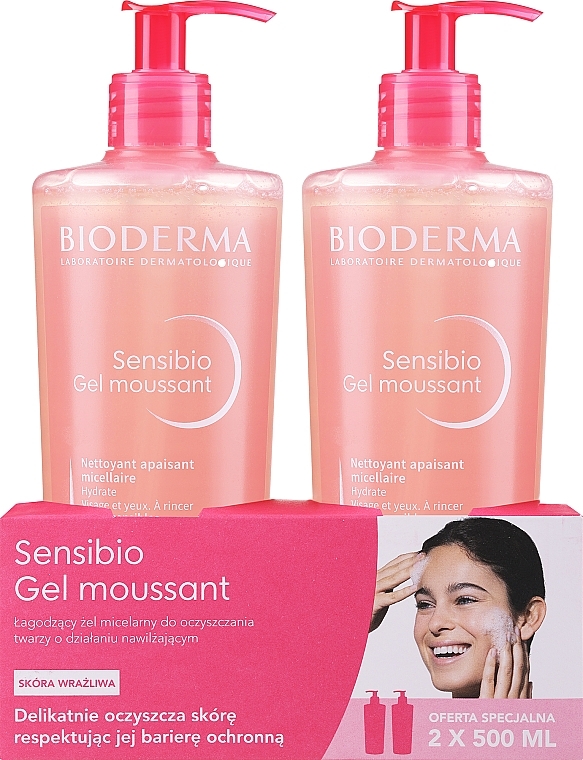 Set - Bioderma Sensibio Mild Cleansing Foaming Gel (2 x cl/gel/500ml) — Bild N1