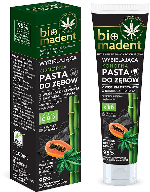 Aufhellende Zahnpasta mit Aktivkohle und Papaya - Bio Madent — Bild N1
