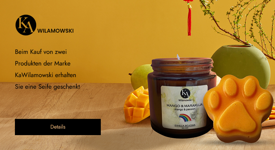 Beim Kauf von zwei Produkten der Marke KaWilamowski erhalten Sie eine Seife geschenkt: gelb, rot oder orange