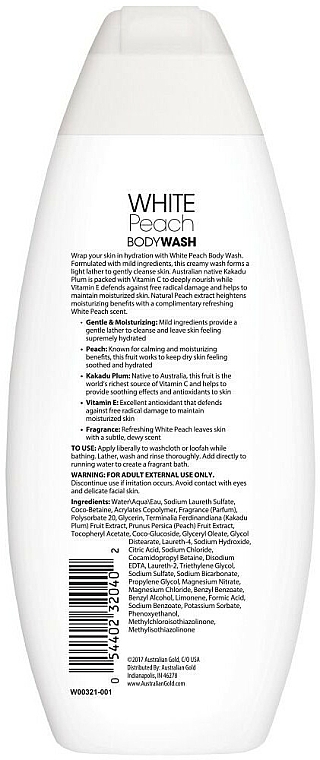 Feuchtigkeitsspendendes Duschgel mit Vitamn E, Kakadupflaume und Pfirsichextrakt - Australian Gold White Peach Body Wash — Bild N2