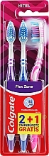 Zahnbürsten-Set mittel violett, blau, rosa 3 St. - Colgate Flex Zone — Bild N1
