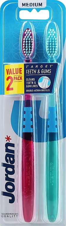 Zahnbürste mittel rosa und grün 2 St. - Jordan Target Teeth Toothbrush  — Bild N3