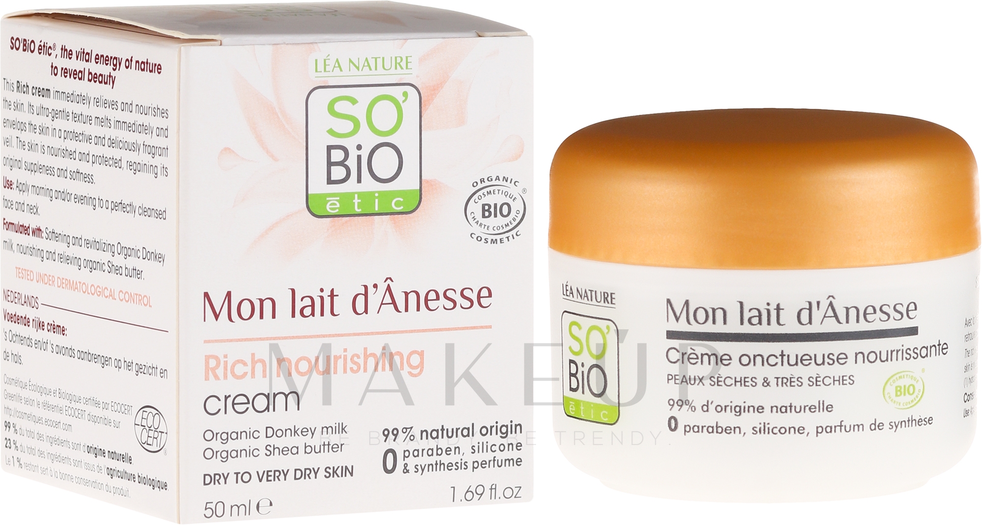 Schonende Gesichtspflege für optimale Ernährung und Schutz - So'Bio Etic Mon Lait d'Anesse Rich Nourishing Cream — Bild 50 ml