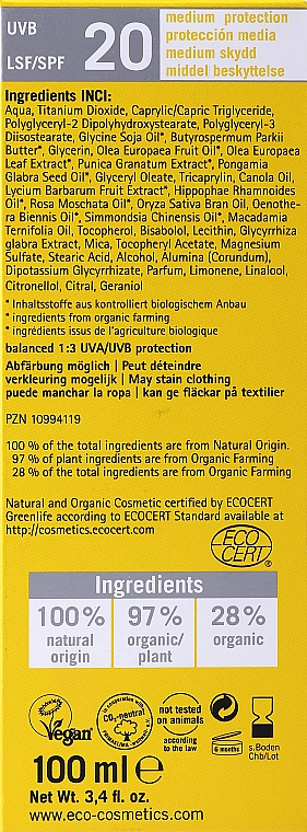 Sonnenschutzlotion für empfindliche Haut mit Granatapfel und Goji-Beere SPF 20 - Eco Cosmetics Sun Lotion SPF 20 — Bild N3