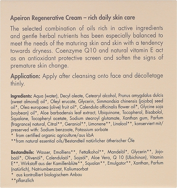 Reichhaltige Aufbaucreme für den Tag mit Q10 und Ringelblume für reife und anspruchsvolle Haut - Apeiron Regenerating Day Cream — Bild N3