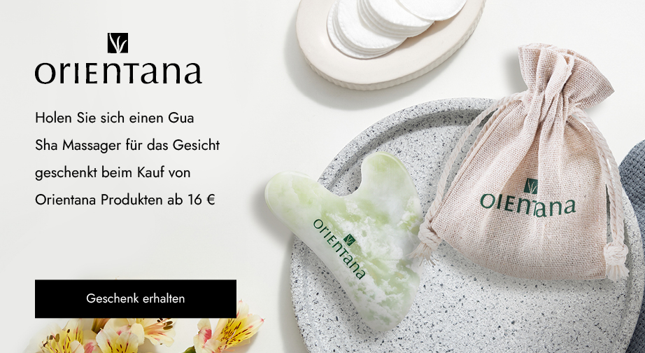 Beim Kauf von Orientana Produkten ab 16 € erhalten Sie einen Gua Sha Massager für das Gesicht geschenkt