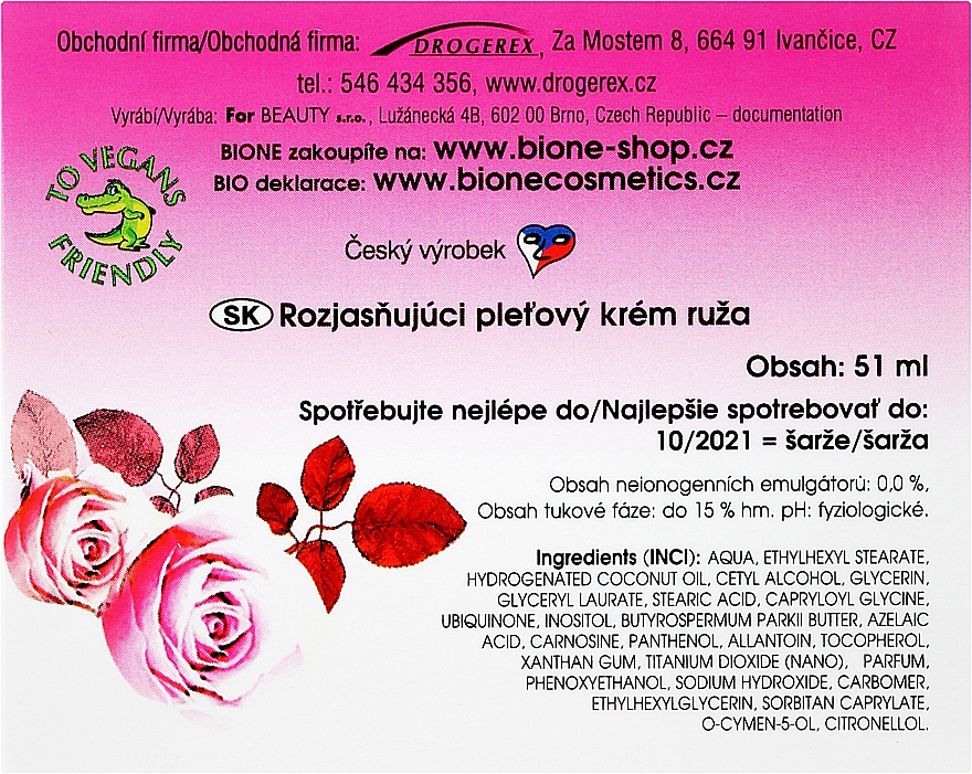 Aufhellende Gesichtscreme mit Rosenöl und Vitamin E - Bione Cosmetics Rose Cream — Bild N3