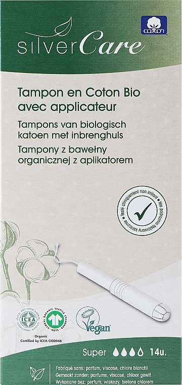 Tampons aus Bio-Baumwolle mit Applikator Super 14 St. - Masmi Silver Care — Bild N1