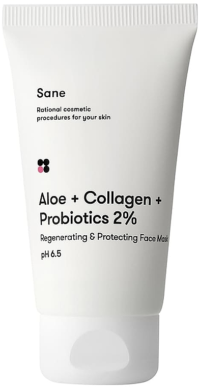 Gesichtsmaske mit Aloe und Kollagen - Sane Aloe + Collagen + Probiotics 2% Regenerating & Protecting Face Mask — Bild N1