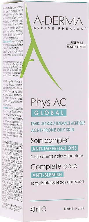 Mattierende Gesichtscreme gegen Hautunreinheiten für fettige und zu Akne neigende Haut - A-Derma Phys-AC Global Severe Blemish Care — Bild N1