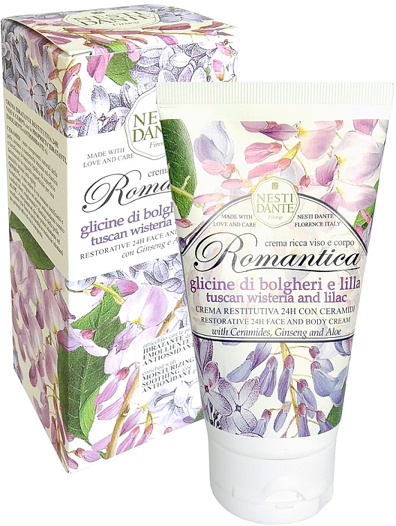 Feuchtigkeitsspendende und beruhigende Gesichts- und Körpercreme mit Ceramiden, Ginseng und Aloe - Nesti Dante Romantica Tuscan Wisteria And Lilac — Bild N1