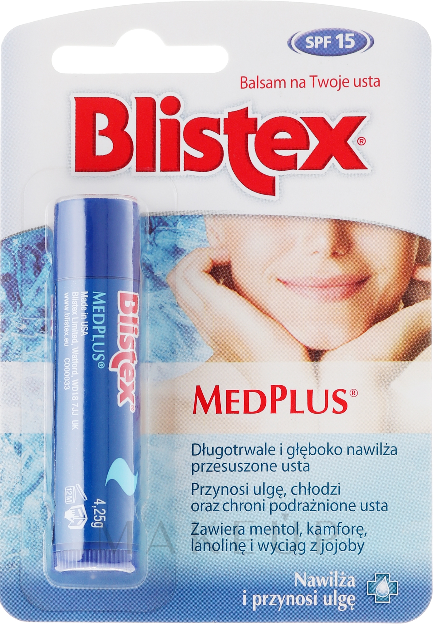 Feuchtigkeitsspendender Lippenbalsam SPF 15 - Blistex MedPlus Stick Lip Balm — Bild 4.25 g