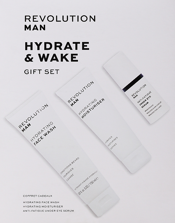 Gesichtspflegeset - Revolution Skincare Man Hydrate & Wake Gift Set (Augenserum 15ml + Waschcreme 150ml + Gesichtscreme 75ml) — Bild N1