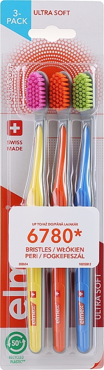 Zahnbürsten Ultra weich gelb, orange, blau - Elmex Swiss Made — Bild N1