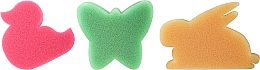 Düfte, Parfümerie und Kosmetik Badeschwamm-Set rosa Ente + grüner Schmetterling + orangefarbenes Kaninchen 3 St. - Ewimark