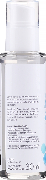 Gesichtsserum für fettige Haut mit Hyaluron- und Milchsäure, Harnstoff - E-Fiore Serum Oil Skin (mit Spender) — Bild N2
