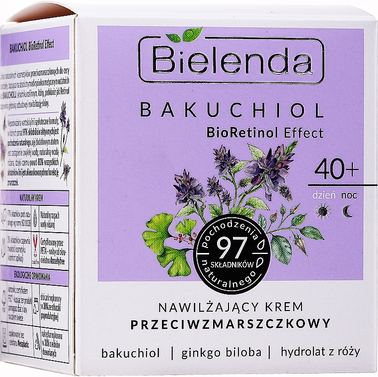 Feuchtigkeitsspendende Anti-Falten Gesichtscreme mit Bakuchiol, Ginkgo biloba und Rosenhydrolat 40+ - Bielenda Bakuchiol BioRetinol Effect 40+ — Bild N2