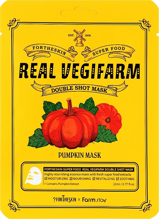 Gesichtsmaske mit Kürbisextrakt - Fortheskin Super Food Real Vegifarm Double Shot Mask Pumpkin — Bild N1