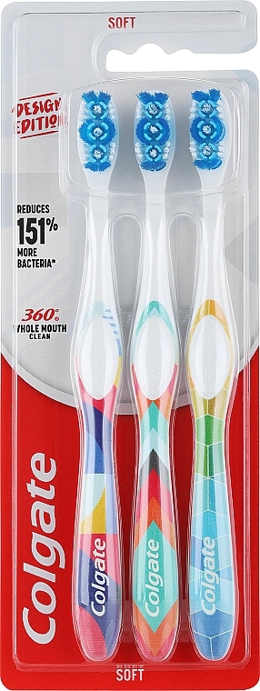 Weiche Zahnbürsten, 3 St., Muster 4 - Colgate 360 Design Edition — Bild N1