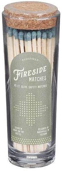 Sicherheitskerzenstreichhölzer im Glasgefäß, grüner Zündkopf - Paddywax Fireside Blush Olive Green Matches — Bild N2