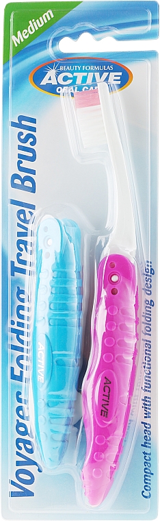 Klappbare Reisezahnbürste mittel rosa, blau 2 St. - Beauty Formulas Voyager Active Folding Dustproof Travel Toothbrush Medium — Bild N1