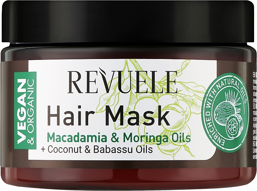 Pflegende Haarmaske mit Macadamia-, Moringa-, Kokosnuss- und Babassuöl - Revuele Vegan & Organic Hair Mask — Bild N1