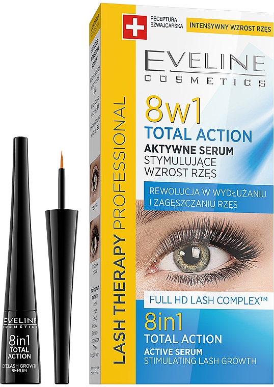 Wimpernserum mit Arganöl - Eveline Cosmetics Multi-Purpose Eyelash Serum Total Action 8in1