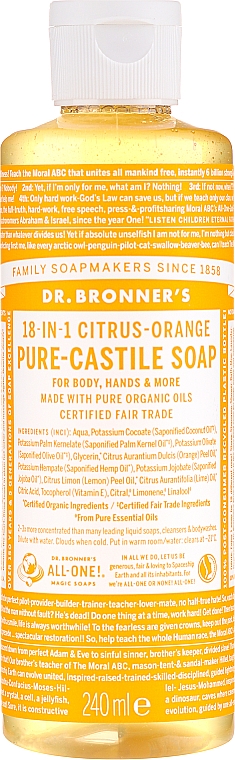 18in1 Flüssige Hand- und Körperseife mit Zitrus-Orange - Dr. Bronner’s 18-in-1 Pure Castile Soap Citrus & Orange — Bild N3