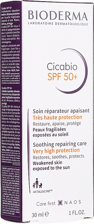 Reparierende Creme mit UV-Schutz bei trockenen Wunden - Bioderma Cicabio SPF 50+