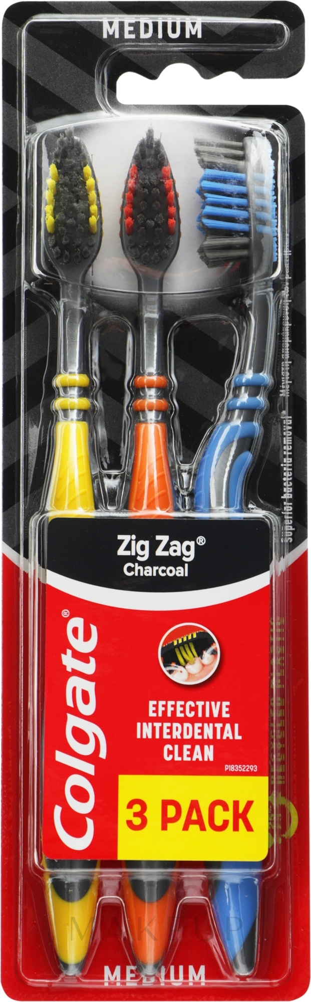 Zahnbürste mittel Zig Zag Charcoal orange, gelb, blau - Colgate — Bild 3 St.
